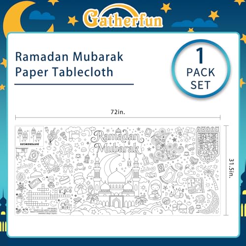 Gatherfun Ramadan Activity Poster & Home Decor - 31.5 x 72 Coloring Banner/Table Cover for Eid Mubarak Decoration, for School Parties & Ramadan Decoration - style: Ramadan