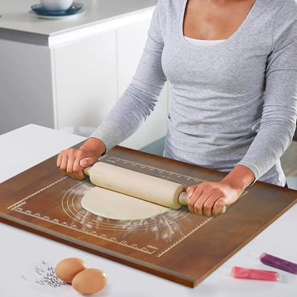 24" x 20" Reversible Wooden Pastry Board Wood Pasta Board with Lip Bread Board Cutting Board Chopping Board Pie Board with Engraved Ruler for Counter Top Kitchen-Brown - color: Brown