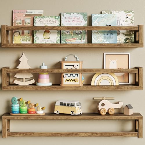 TidyCorner Upgraded Thick Floating Shelves - 24 Inch Multi-Use Wall-Mounted Bookshelves for Kids and Nursery, Ideal for Books, Toy, Spice Rack, Decor - Walnut Brown - color: Walnut Brown, size: 23.60 Inch