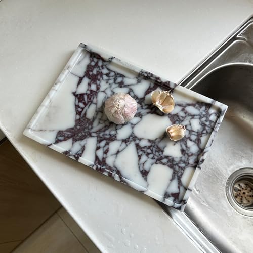 Real Natural Marble Tray Genuine Calcutta Viola Marble Stone Tray for Bathroom/Kitchen Counter (Calacatta Viola, 12" x 8") - color: Calcutta Viola