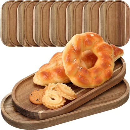 Wenqik 18 Pieces Acacia Wood Tray Set 10 x 5 Inch Acacia Oval Wood Tray Platters Plates Set for Fruit Cheese Dessert Appetizer Vegetable Charcuterie BBQ Party Weddings Supply - size: 10 x 5 Inch