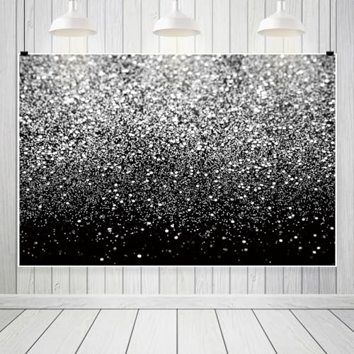 Black and Silver Backdrop Silver Glitter On Black Background Wedding Party Decoration Banner Graduation Party Photo Prop Vinyl Photography Supplies 6x4ft (180x120cm) - color: Black and Sliver, size: 6x4ft (180x120cm)