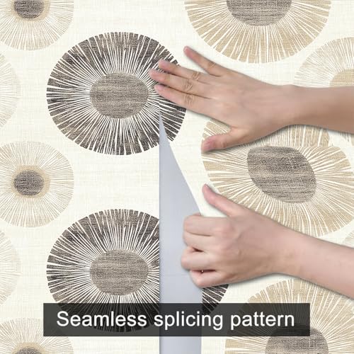 HOMETITUTE Wallpaper Peel and Stick Neutral Beige Geometric Circle Burst Contact Paper Wall Paper Stick 17.7" x 118.1" Self Adhesive Removable Vinyl Wall Covering Bedroom Kitchen Bathroom Home Decor - color: Beige Geometric Circle