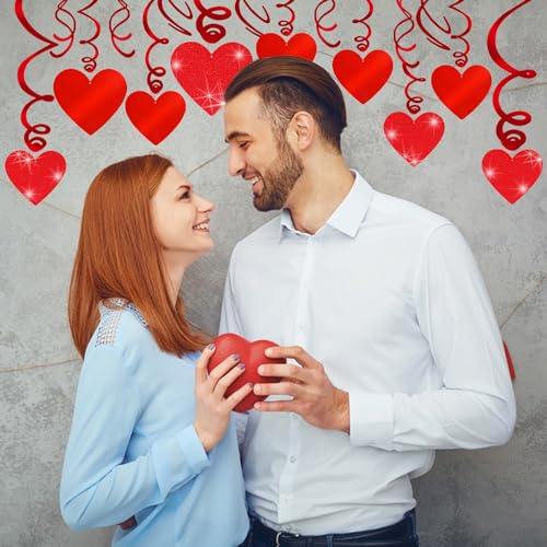 30 Pcs Valentines Day Decorations Hanging Swirls,Red Glitter Heart Hanging Decorations Love Heart Swirls for Valentine's Day Party Decorations Supplies Romantic Wedding Photo Prop Glitter Ornaments
