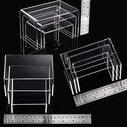 Chuangdi 2 Sets Acrylic Display Risers, Product Stand, Jewelry Display Riser Shelf Showcase Fixtures for Dessert Cupcake Candy Figure Treat Action Showcase(Clear,Small Set) - color: Clear, size: Small Set