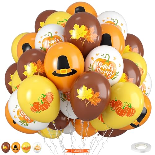 Thanksgiving Balloons, 12 Inch Orange Coffee Brown Yellow White Pumpkin Fall Maple Balloons for Boy Girl Thanksgiving Fall Birthday Autumn Party Decoration Pumpkin Baby Shower Anniversary Backdrop - color: Orange Brown White