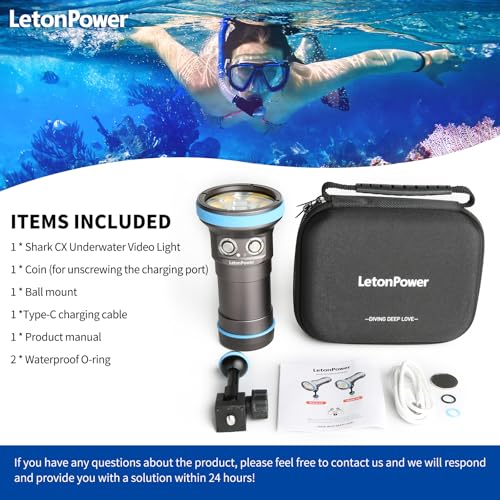 Shark CX 8000 Lumen Dive Light, 120m Waterproof Underwater Video Light 98 CRI with 120 Degree Wide Beam Angle Scuba Flashlight for Underwater Professional Dive Photography Fill Light - size: Shark CX