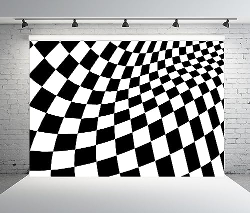 BELECO 5x3ft Fabric Black and White Checkered Backdrop Racing Checker Chess Board Texture Grid Checkerboard Wave Background Racing Themed Party Supplies Birthday Decorations Photo Studio Props - size: 5x3FT