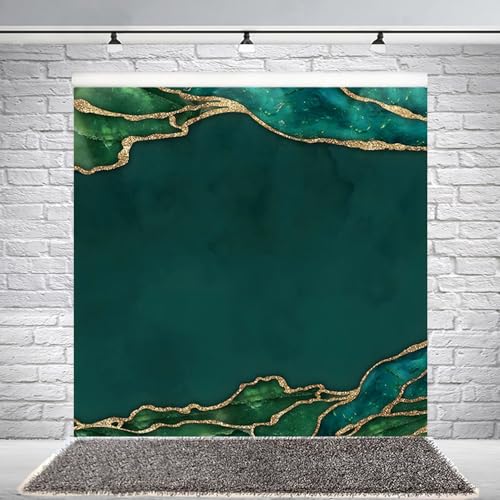 8x8ft Emerald Green Happy Birthday Backdrop Emerald Green and Gold Fluid Glitter Background for Photography Birthday Party Wedding Ceremony Banner Decor Photo Portrait Props Supplies - color: Emerald Green02, size: 8x8ft