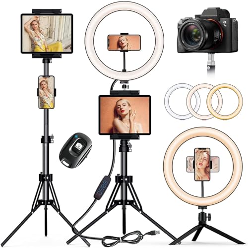 12" Selfie Ring Light with Tripod Stand 72" Tall & Mini Desktop Tripod, PEYOU Ring Light Tripod with 4 Phone Tablet Holders & Shutter for YouTube/Makeup/TikTok/Photography, Compatible with iPhone iPad - size: 72 inch
