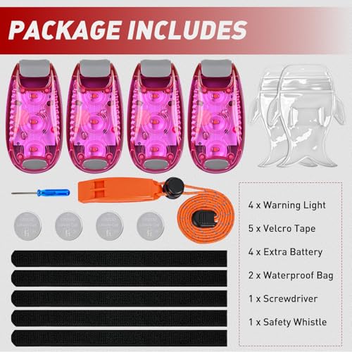Nilight LED Safety Light 4PCS Pink Marine Navigation Bike Tail Lights Three Modes Waterproof Reflective Gear Clip On Flash Strobe Indicator Lamp for Night Boating Fishing Cycling Jogging - color: 3LED Safety Light-Pink
