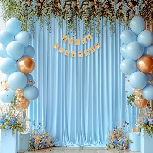 8x10FT Baby Blue Backdrop Curtains for Wedding Parties, Wrinkle Free Polyester Photography Backdrop Drapes for Baby Bridal Shower Birthday Parties Stage Background Stand Decorations 4x10ft,2 Panels - color: Baby Blue, size: W4' x H10'(2 Panels)