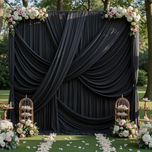 10ft×12ft Black Backdrop Curtain for Wedding Parties, 2 Panels Wrinkle Free Polyester Photo Backdrop Drapes Back Drop Cloth for Birthday Photography Background - color: Black, size: W5' x H12'(2 panels)