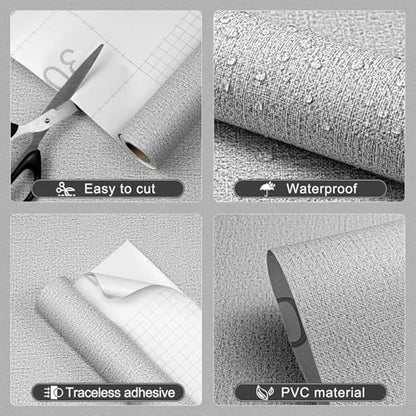 Peel and Stick Grasscloth Wallpaper Texture 17.3 x 80 Inch Light Grey Faux Linen Contact Paper Self Adhesive Removable Vinyl Wall Paper for Bedroom Cabinets Shelf Liners Waterproof Easy Clean - color: Gray, size: 17.3" x 80"