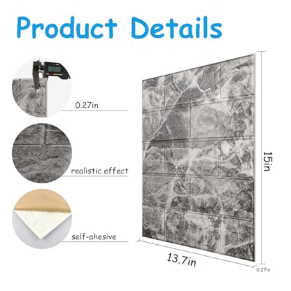 3D Wall Panels Peel and Stick in Grey White，10 PCS XPE Foam 3D Wallpaper, Faux Brick Wall Panels for Bedroom, Stairs, Kitchen - color: Grey Brick, size: 10PCS