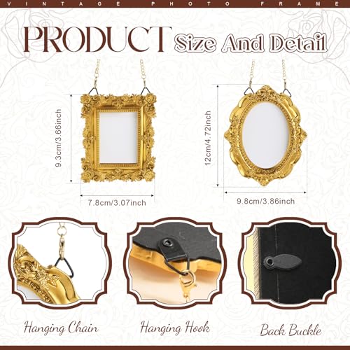 Weysat 10 Pcs Mini Hanging Gold Picture Frame Ornaments Small Hanging Antique Frame with Back and Chain Tiny Baroque Resin Picture Display for Home Wedding Holiday Christmas Tree (Vintage Style) - style: Vintage Style