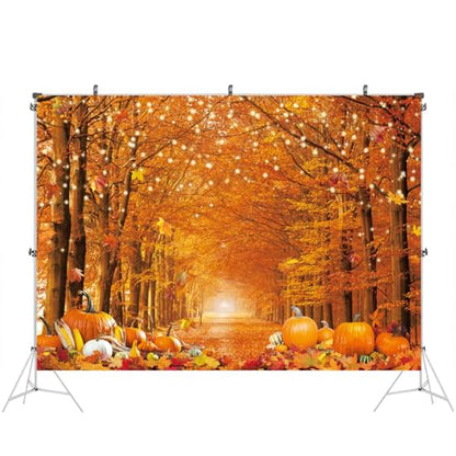 12x8FT Fall Photo Backdrop for Photography Thanksgiving Day Friendsgiving Autumn Forest Scenery Maple Leaves Background Pumpkin Party Decorations Banner Photo Props - size: 12x8ft