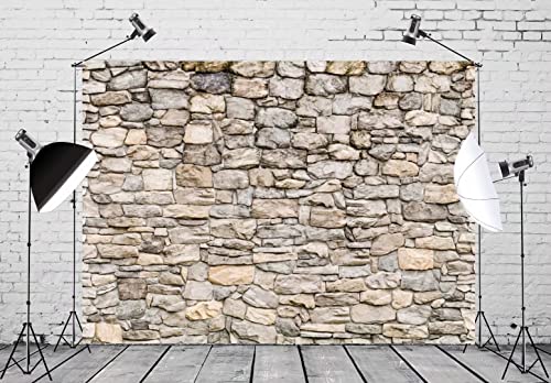 BELECO 5x3ft Fabric Grey Brick Stone Wall Photography Backdrop Rock Stones Video Conference Background Backdrop Birthday Party Decor Banner Portrait Photoshoot Home Decor Studio Photo Props Wallpaper - size: 5x3FT