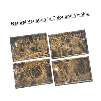 Natural Marble Tray for Bathroom Countertop, Dark Brown Marble Stone Tray for Kitchen Counter (Coffee Net, 12" x 8") - color: Dark Brown