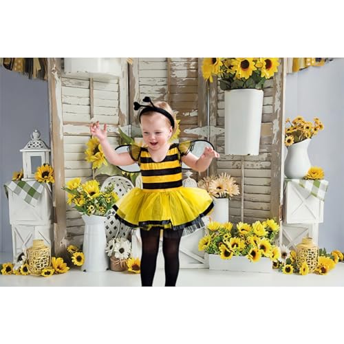7x5ft You are My Sunshine Photography Backdrop Rustic Sunflower Bouquet Wood Photography Background Girls Women Spring Vintage Sunflower Party Celebration Decor Banner Photo Studio Props - size: 7x5ft
