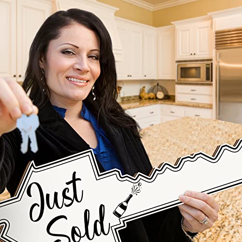 Real Estate Key-Shaped Sold Sign Double-Sided Real Estate Agent Stand Supplies Social Media Photo Prop Said Yes to The Address Sold Sign for Agent House Owners Home Open and Closing