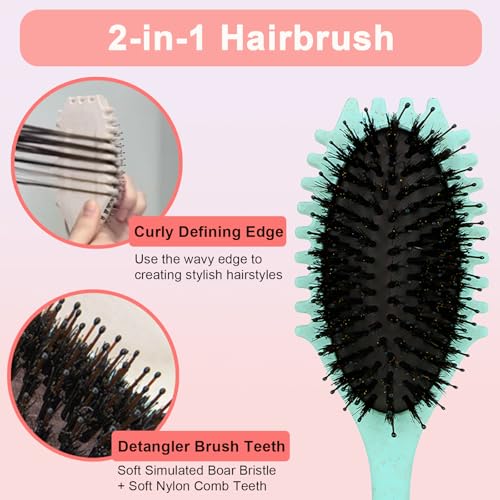 Hair Brush For Fine Hair, Curl Defining Brush For Women Soft Hair Detangler Brush (Green) - color: Light Green