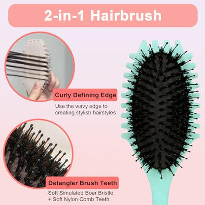 Hair Brush For Fine Hair, Curl Defining Brush For Women Soft Hair Detangler Brush (Green) - color: Light Green