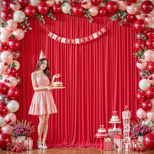 8ftx10ft Wrinkle Free Red Backdrop Curtain - 10 Feet Photography Backdrop Drapes, Silky Polyester Back Drop Cloth for Wedding Baby Shower Balloon Arch Background - color: Red, size: 8FTx10FT (W4'xH10', 2 Panels)
