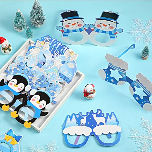 36 Pcs Winter Party Favors Snowflake Paper Eyeglasses Winter Wonderland Party Decorations Photo Booth Props for Christmas Holiday Baby Shower Birthday Supplies - style: Winter