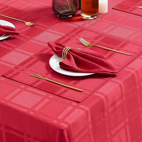 Plaid Cloth Napkins Set of 8, Checkered Style Jacquard Fabric Polyester Washable Reusable Cloth Napkins for Kitchen Dining Restaurants Wedding Party 17X17 Inch Red - color: Red（01）
