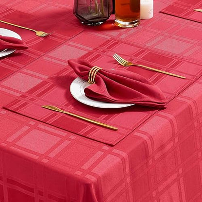 Plaid Cloth Napkins Set of 8, Checkered Style Jacquard Fabric Polyester Washable Reusable Cloth Napkins for Kitchen Dining Restaurants Wedding Party 17X17 Inch Red - color: Red（01）
