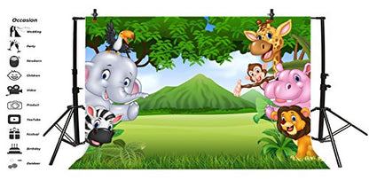 Leyiyi 7x5ft Photography Background Cartoon Birthday Backdrop Room Wallpaper Jungle Zoo Elephant Lion Dragon Monkey Grassland Mountain Baby Shower Photo Portrait Vinyl Studio Video Prop - size: 7x5ft