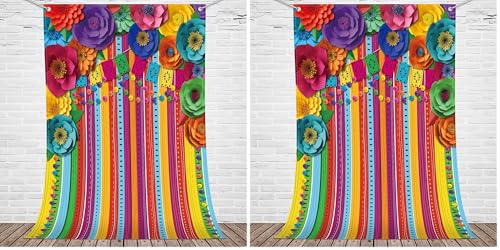 Tatuo 7 x 5 ft Mexican Fiesta Backdrop Photo Booth Large Fabric Day of The Dead Props Background Colorful Flag Floral Striped Banner for Taco Bar Mexican Independence Day Decorations (Pack of 2) - size: 7 x 5 ft (Pack of 2)