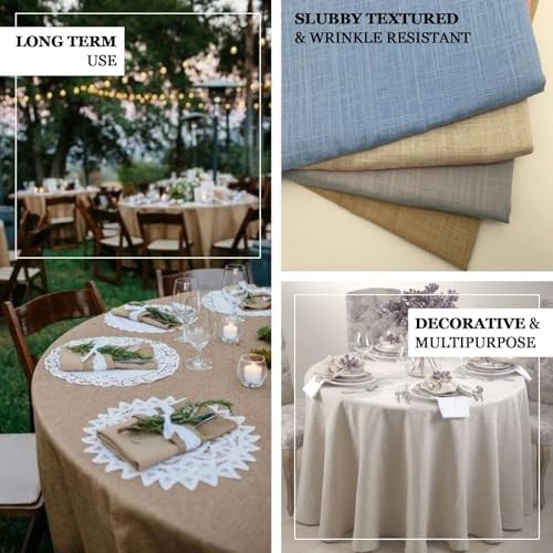 Efavormart 120" Blue Premium Faux Linen Round Tablecloth | Textured Wrinkle Free Tablecloth - color: Blue, size: 120" (Round)