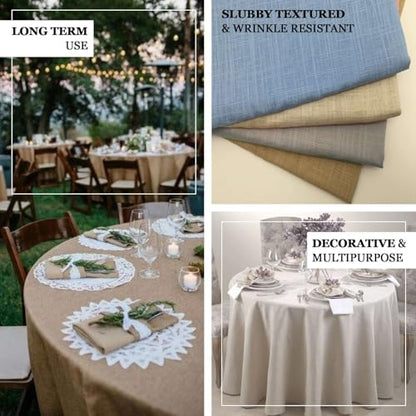 Efavormart 120" White Premium Faux Linen Round Tablecloth | Textured Wrinkle Free Tablecloth - color: White, size: 120" (Round)