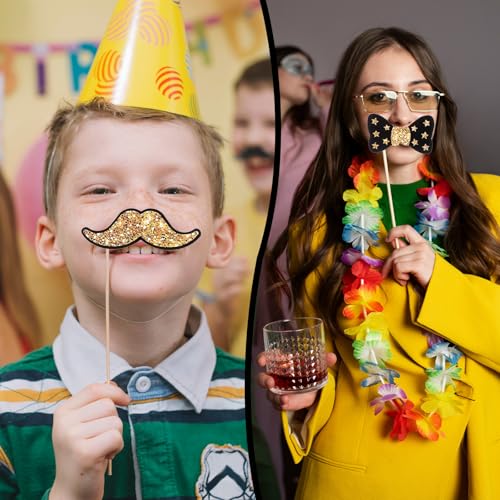 cobee 36 Pack Birthday Photo Booth Props Kit, Happy Birthday Party Favors Selfie Supplies Funny Bday Photobooth Prop with Sign Decorations for Wedding Holiday Christmas New Year, Gold-Black