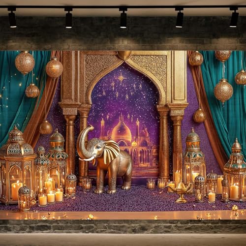5X3ft Arabian Moroccan Nights Party Photography Backdrop, Moroccan Nights Green Curtain Lamp Luxurious Princess Wedding Birthday Baby Shower Party Background Decorations Photo Studio Props,3 - color: Purple3, size: 5 x 3 ft