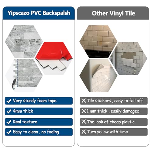 Yipscazo 10 Sheets Peel and Stick Stone Metal Tile Backsplash, Stick on Tiles for Backsplash Kitchen, Bathroom, Laundry Room, Camper, Fireplace (12'' X 12'', Polished Gray) - color: Polished Gray