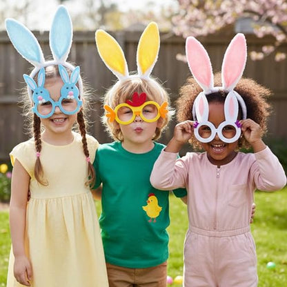 Easter Headbands and Glasses Set, 6PCS Bunny Ear Headbands & Funny Easter Glasses, Cute Photo Props for Easter - color: B