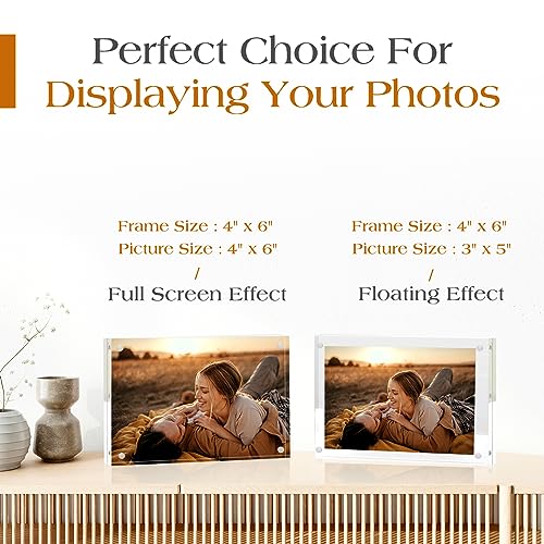 TWING 4x6 Acrylic Picture Frames,24MM Thick Double Sided Magnetic Clear Photo Frame, HD Frameless Magnetic Photo Frame Display for Desktop Gift Ideal, Cleaning Cloth Included - size: 4x6" 1pack