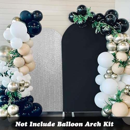 2PCS Black & Silver Arch Backdrop Covers for Arch Stand (7.2ft + 6ft) – Spandex Fitted Stand Covers for Weddings Baby Showers Birthday Party Supplies Decor & Photo Booths(Only Cover) - color: Black & Silver, size: 7.2FT/6FT