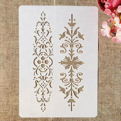 TIAMECH A4 Reusable Floral Lines Stencil for Painting - Palace Strip Border Layering Template, DIY Wall Art, Wood Furniture, Scrapbook & Crafts (8.3x11.7inch) - style: Floral Lines