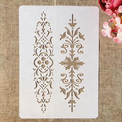 TIAMECH A4 Reusable Floral Lines Stencil for Painting - Palace Strip Border Layering Template, DIY Wall Art, Wood Furniture, Scrapbook & Crafts (8.3x11.7inch) - style: Floral Lines