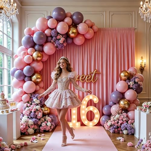 Gallety Pink Backdrop Curtains for Wedding, Polyester Photography Backdrops Curtains - 20FT x 10FT Wall Curtains with Rod Pockets for Celebration,Birthday, Baby Baptism,Graduation Decorations - color: Pink, size: W5' x H10'(4 panels)