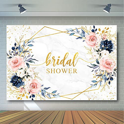 Avezano Blush and Navy Bridal Shower Backdrop Bride to Be Party Engagement Photography Background Marble Blue and Pink Floral Geometric Wedding Bridal Shower Decorations Photoshoot Backdrops (7x5ft) - size: 7x5ft