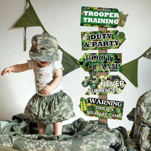 Hooqict 20 Pieces Camo Party Signs Army Birthday Party Decorations Camouflage Military Birthday Party Supplies for Boys Men Army Themed Directional Sign - style: Camo