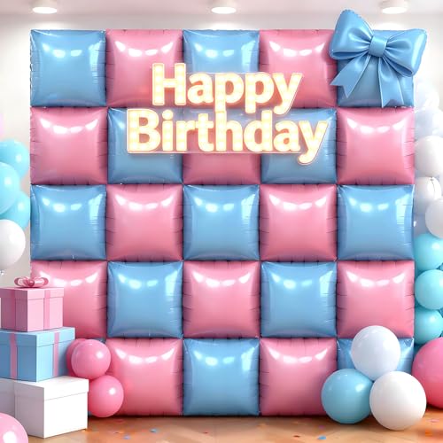 50Pcs Pink and Blue Square Foil Balloons Wall Backdrop, Double Sided Metallic Foil Balloons Tunnel Arch Garland Kit for Photo Booth Birthday Wedding Halloween Christmas Party Decorations - color: Pink and Blue, size: 50PCS