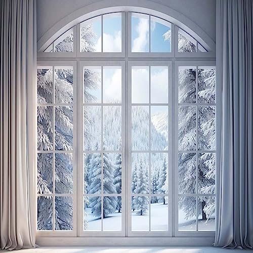 Kate 8×8ft Winter Photo Backdrop Photography Christmas Window Snow Forest Decoration Background Xmas Photography Studio Prop Photos Video Party - size: 8×8ft