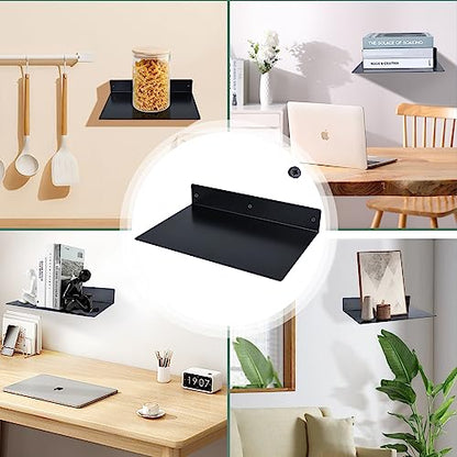 RealPlus Metal Floating Shelf Wall Mounted (12 inch x 8 inch) Heavy Duty Steel Display Shelves, Black (Pack of 2) - color: Black (Pack of 2), size: 12"W x 8"D