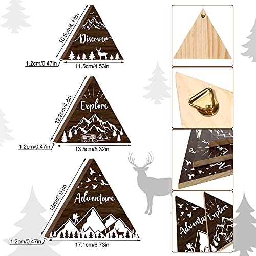 Jetec 3 Pcs 3 Size Wooden Mountain Sign for Cabin, Rustic Mountain Wall Decor, Adventure Camping Cabin Decor Sign for Living Room Bedroom Shelf Decoration(Brown) - color: Brown